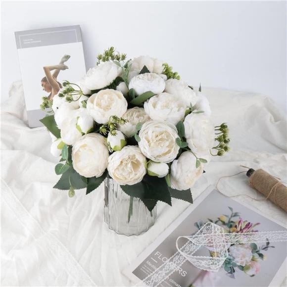 Artificial Peony Flower Silk Peonies Bouquet 4Bundles Fake Flowers Bulk for Home - Picture 6 of 6